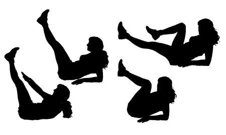 Vector silhouette of a woman who practices on white background. のイラスト素材