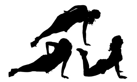 Vector silhouette of a woman who practices on white background. のイラスト素材