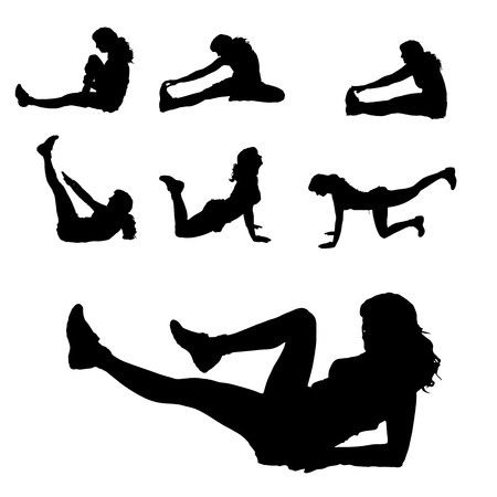 Vector silhouette of a woman who practices on white background. のイラスト素材