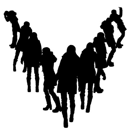 Vector silhouette of woman in winter clothes on a white background. のイラスト素材