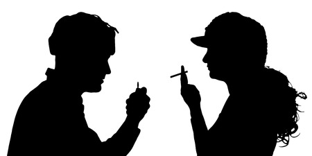 Vector silhouette of people who smoke on a white background.のイラスト素材