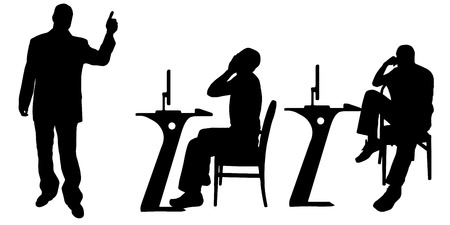 Vector silhouette of a people with a computer on white background.のイラスト素材
