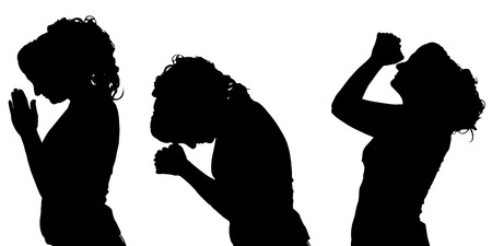 Vector silhouettes woman in profile on white background.のイラスト素材