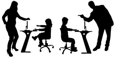 Vector silhouette of a people with a computer on white background.のイラスト素材