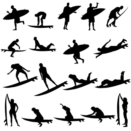 Vector silhouette of a people who surfs.のイラスト素材