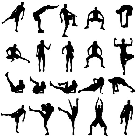 Vector silhouette of a people who practices on white background. のイラスト素材
