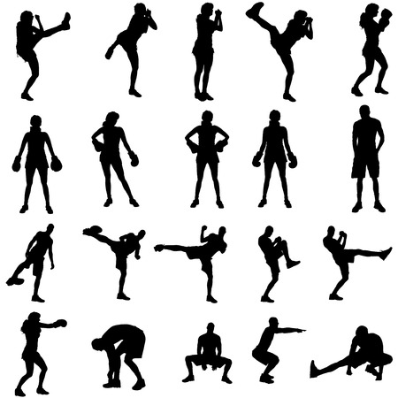 Vector silhouette of a people who practices on white background. のイラスト素材