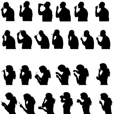 Vector silhouette of people in different situations.のイラスト素材