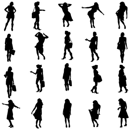 Vector silhouettes of different people on a white background.のイラスト素材