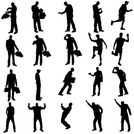 Vector silhouette of a man with shopping bags on a white background. のイラスト素材