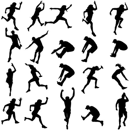 Vector silhouette of a woman who runs a white background. のイラスト素材
