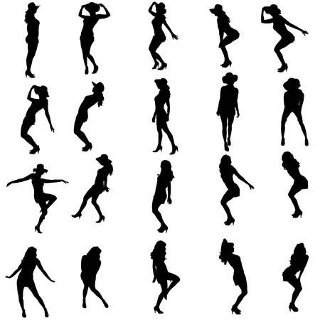 Vector silhouette of a woman who dances on a white background. のイラスト素材