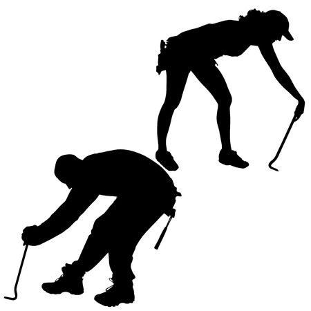 Vector silhouette of a people working with tools on a white background.のイラスト素材
