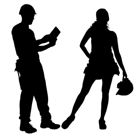 Vector silhouette of a people working with tools on a white background.のイラスト素材