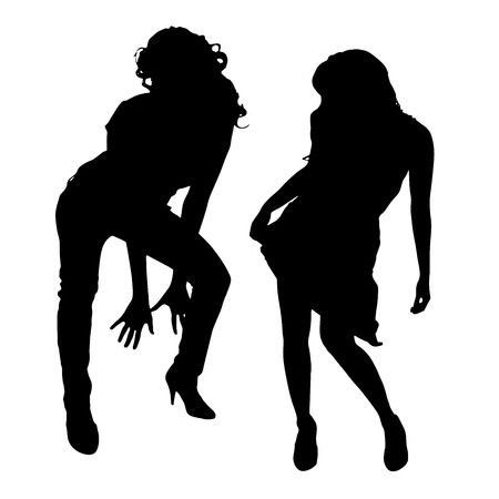 Vector silhouette of people who dance on a white background. のイラスト素材