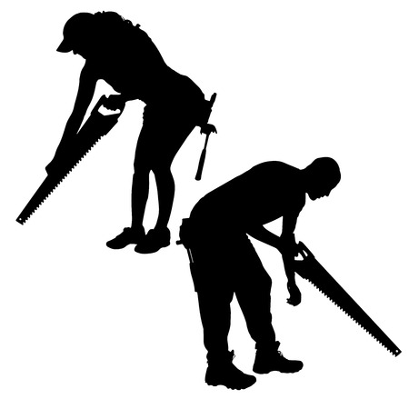 Vector silhouette of a people working with tools on a white background.のイラスト素材