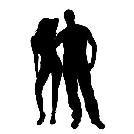 Vector silhouette of a man with a sexy woman on a white background.のイラスト素材