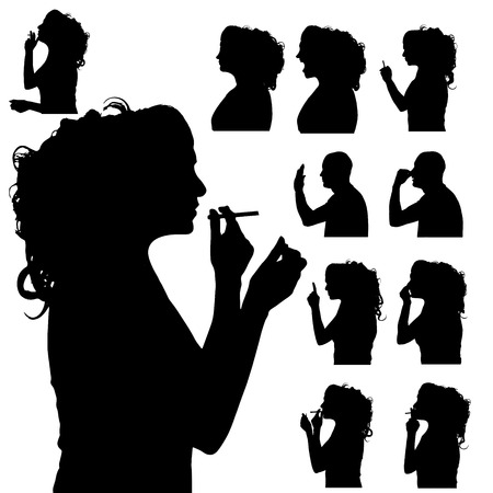Vector silhouette of people in different situations.のイラスト素材