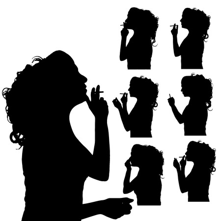 Vector silhouette of woman in different situations.のイラスト素材