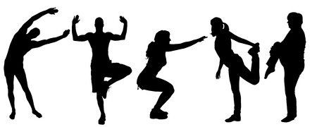 Vector silhouette of a people who practices on white background. のイラスト素材