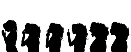 Vector silhouette of woman in different situations.のイラスト素材