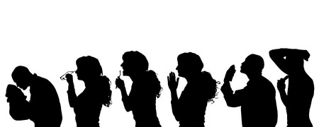 Vector silhouette of people in different situations.のイラスト素材