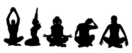 Vector silhouette of a people who practices on white background. のイラスト素材