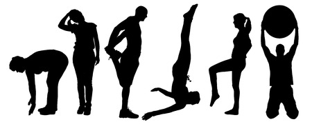 Vector silhouette of a people who practices on white background. のイラスト素材