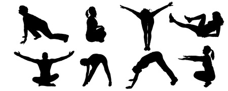 Vector silhouette of a people who practices on white background. のイラスト素材