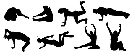 Vector silhouette of a people who practices on white background. のイラスト素材