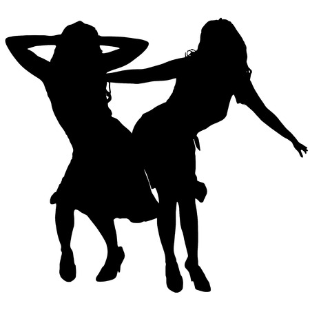 Vector silhouette of people who dance on a white background. のイラスト素材