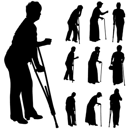 Vector silhouette of old people on a white background. のイラスト素材