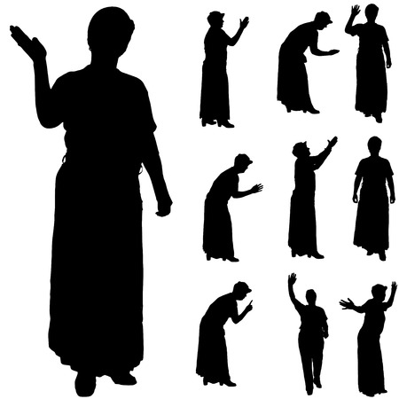 Vector silhouette of women on a white background.のイラスト素材