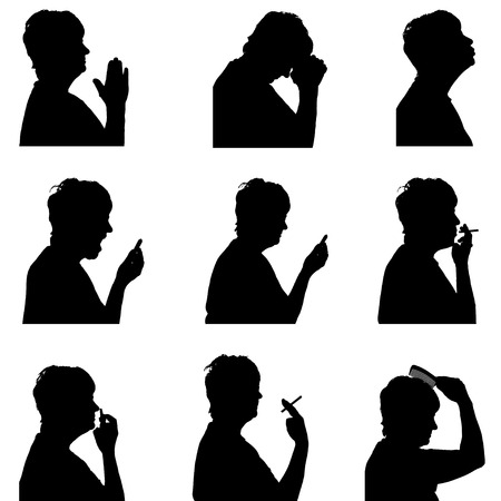 Vector silhouette of people in different situations.のイラスト素材