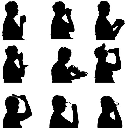 Vector silhouette of people in different situations.のイラスト素材