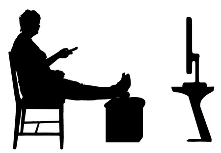Vector silhouette of a woman who is watching TV.のイラスト素材