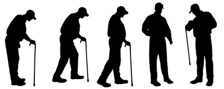Vector silhouette of old people on a white background. のイラスト素材