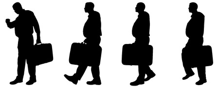 Vector silhouette of a man with a suitcase on a white background.のイラスト素材