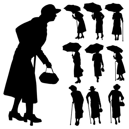 Vector silhouette of old people on a white background. のイラスト素材