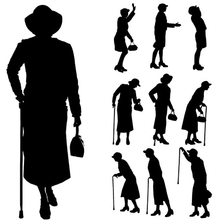 Vector silhouette of old people on a white background. のイラスト素材