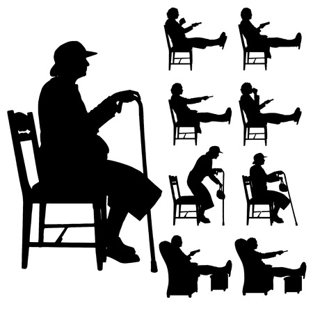 Vector silhouette of a woman who is watching TV.のイラスト素材