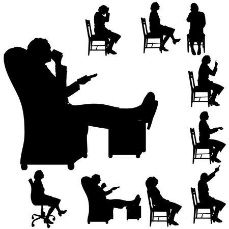 Vector silhouette of a woman who is watching TV.のイラスト素材