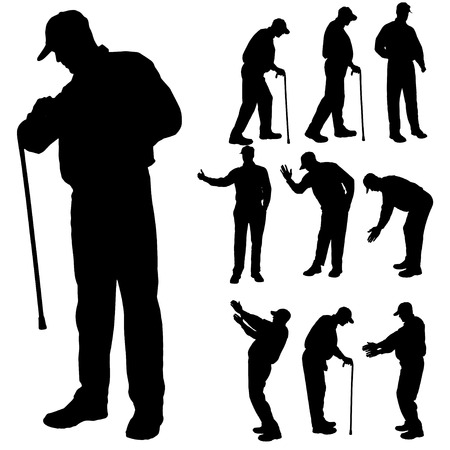 Vector silhouette of old people on a white background. のイラスト素材