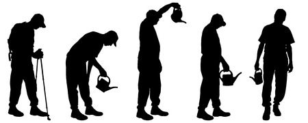 Vector silhouette of a man with garden tools.のイラスト素材