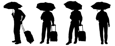 Vector silhouette of a man with a umbrella on a white background.のイラスト素材