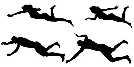 Vector silhouette of a people who swim on a white background.のイラスト素材