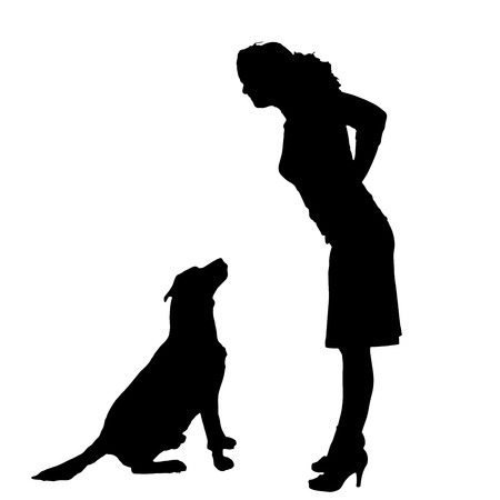 Vector silhouette of the woman with the dog.のイラスト素材
