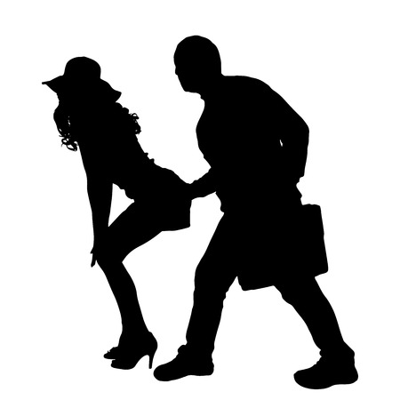 Vector silhouette of a man with a sexy woman on a white background.のイラスト素材