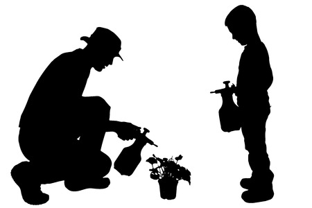 Vector silhouette of the man with children.のイラスト素材