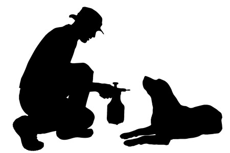 Vector silhouette of a man with a dog.のイラスト素材
